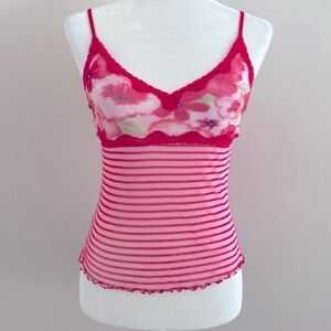 Rare Vintage Y2K Victoria’s Secret rare poppies & stripes micro mesh cami top